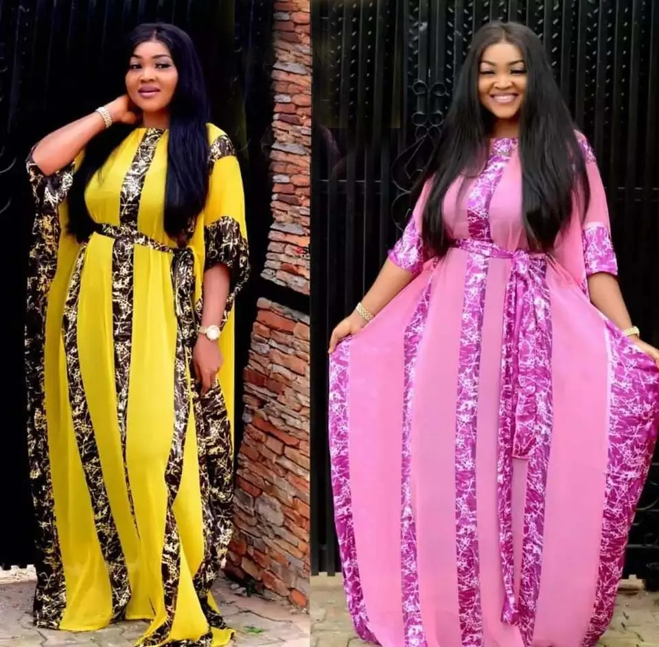 

African Dresses For Women Dashiki Loose Plus Size African Clothes Bazin Broder Riche Ruffle Sleeve Robe Evening Long Dress