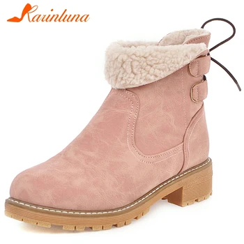 

KARINLUNA Large Size 34-43 Lady Chunky Heel Boots Women Concise Platform Snow Boots Elegant mixed-color Ankle Fur Shoes Woman