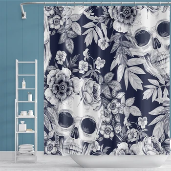 

New Arrival Skull With Flower Shower Curtains Bath Curtain For Bathroom Mildew Proof Waterproof Polyester Fabric Home Decor