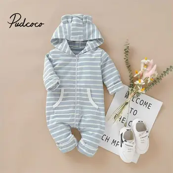 

Spring Cartoon Baby Girls Rompers Long Sleeve Striped Baby Boys Jumpsuit Animal Ear Hat Hooded Baby Girls Clothes 0-18 Months