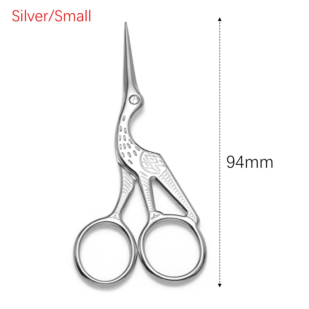 silver-S 1 шт. ножницы из нержавеющей стали в стиле ретро аиста для шитья и вышивания, ножницы для вышивки крестом, бытовые швейные принадлежности, инструменты для рукоделия - Цвет: silver-S