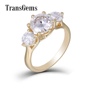 

TransGems 18K Yellow Gold 3.5CTW Center 2.5ct 8.5mm and Side 0.5ct 5mm F Color Moissanite 3 Stone Engagement Ring Trilogy Ring