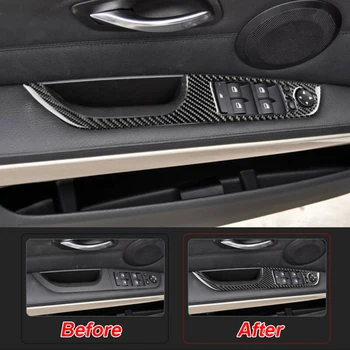 

Carbon Fiber Window panel trim Black Interior Decal Car Door Button Sticker Cover 4pcs