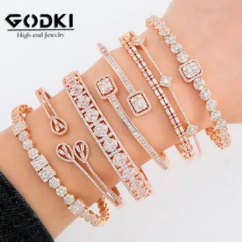 

GODKI Luxury Stackable Cuff Bangles For Women Wedding Full AAA Cubic Zircon Crystal CZ Dubai Bridal Bracelets Party Jewelry 2020