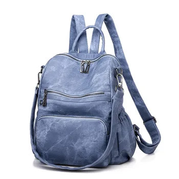 

High quality Women waterproof PU Leather backpack Western style Solid color Shoulder Bags female Multi-pocket Travel backpack