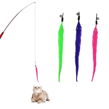 

1Pack Funny Cat Toys Fishing Stick Random Color Feather Interactive Elastic Rod Chick Fish Mascotas Pets Toys With Bells #15