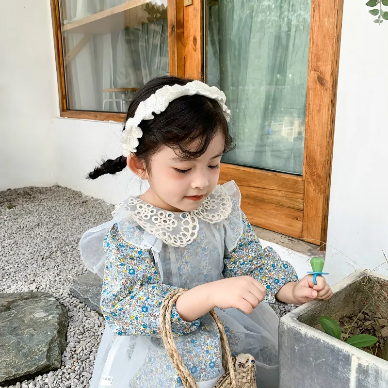 Платье с цветочным рисунком для маленьких девочек, кружевное хлопковое платье для девочек, детское платье принцессы на весну-осень для девочек, Vestidos