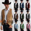 Men's Cow Leather Western Denim Suit Vest Steampunk Style Waistcoat Single Breasted Chaleco Hombre 1