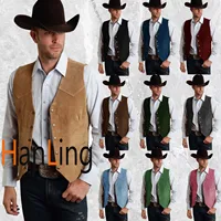 Men's Cow Leather Western Denim Suit Vest Steampunk Style Waistcoat Single Breasted Chaleco Hombre 1