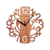 Q9QF Wooden Tree Shape Wall Clock Hanging DIY Round Watches Battery Operated for Office Living Room Home Decoration Supplies 2