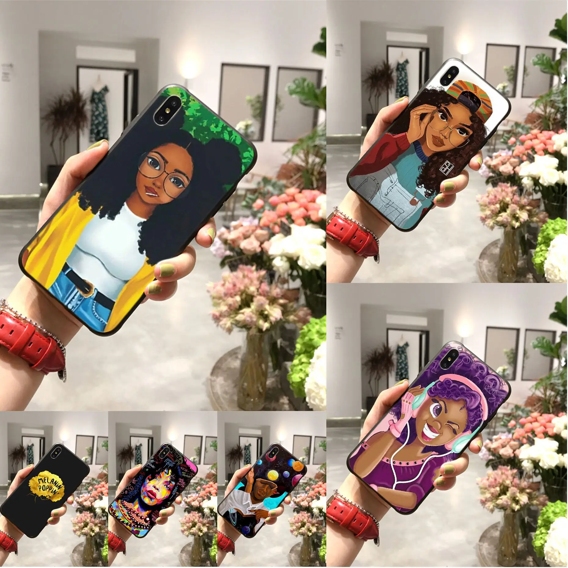 MELANIN POPPIN Black Girl Novelty Fundas Phone Case Cover for iPhone 11 pro XS MAX 8 7 6 6S Plus X 5 5S SE XR case | Мобильные