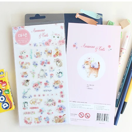

Cat And Flowers Theme PVC Sticker 1 Sheet 9.8*19cm Korean Fashion Stickers Gift