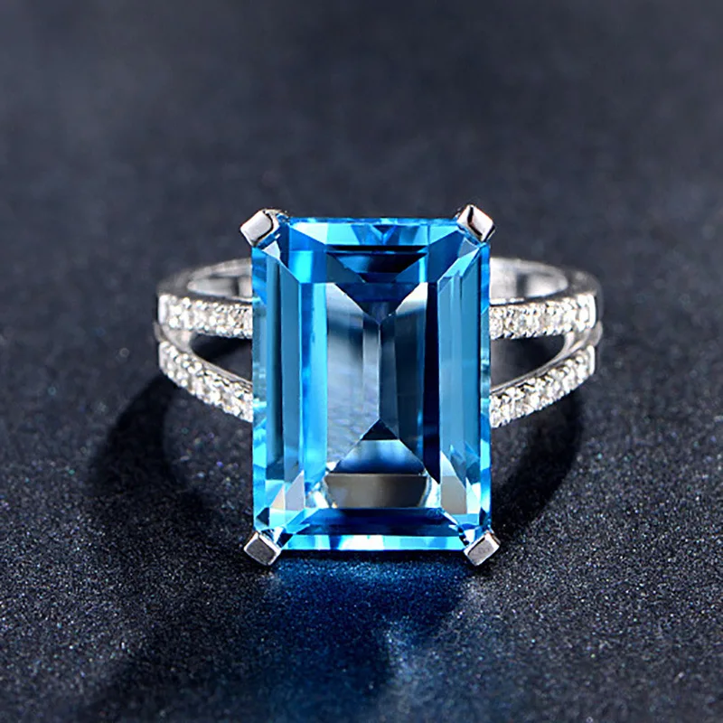 

Caiyayinuo Rings for Women Silver 925 Jewelry with Square Blue Aquarium Gemstones Women Party Wholesale Gift Size 6-10
