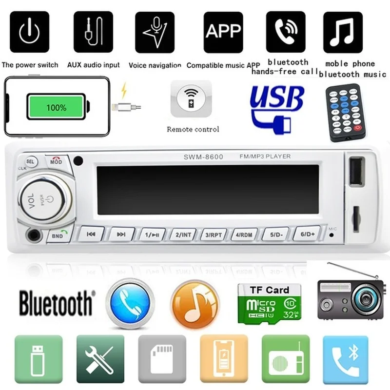 SWM 8600 ЖК экран Автомобильный MP3 плеер Стерео аудио Bluetooth Вызов Подключаемая карта