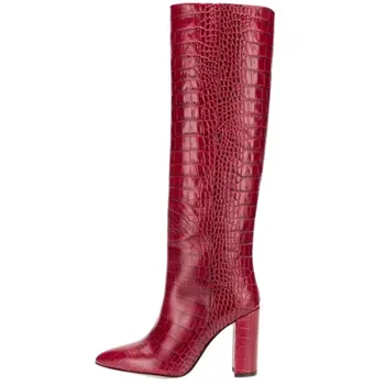 

MORAZORA 2020 New arrival knee boots for women high heels boots Stone grain pu leather autumn winter women's boots female shoes