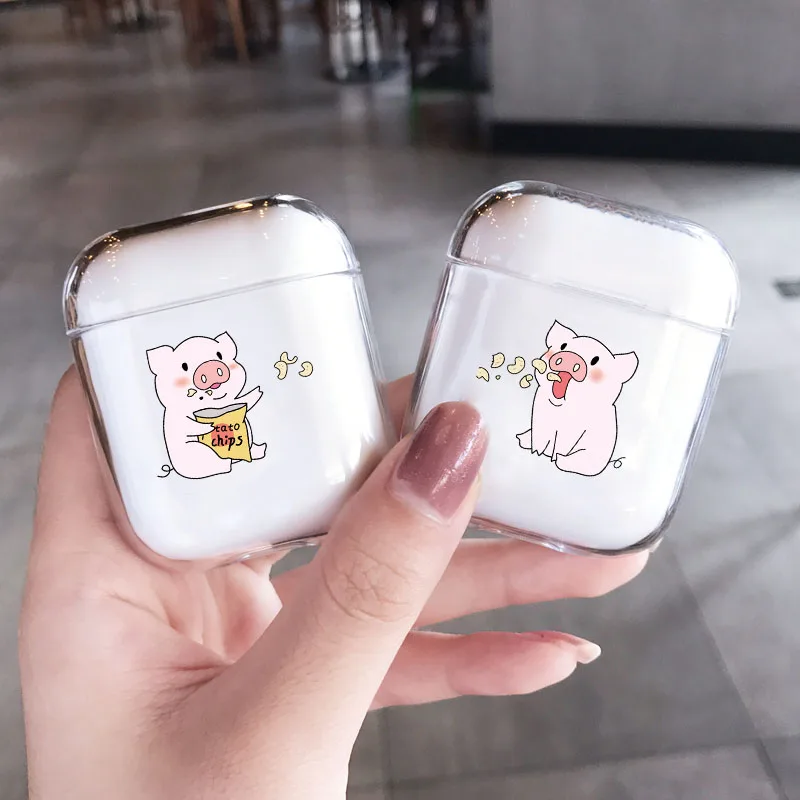 Cute Couple cartoon pig Transparent hard For Airpods Case Bluetooth wireless headset for Air Pods protective case charging bags |