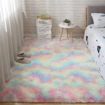 

Nordic variegated tie-dyed gradient carpet bedroom bedside rug large area living room carpet pattern beautiful and fresh mat