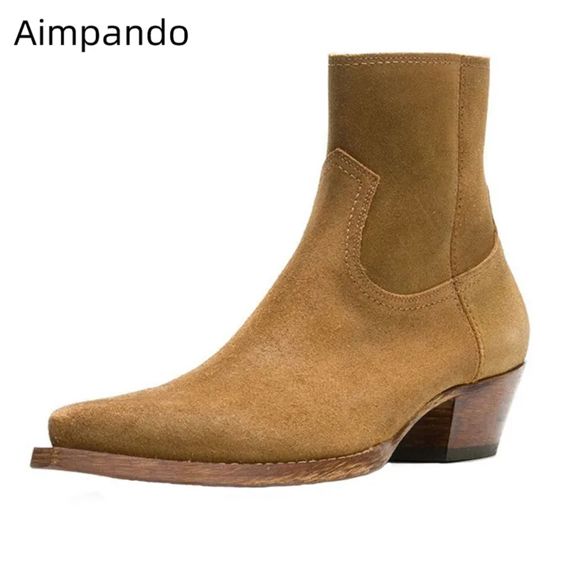 

British Design Boots Women Side Zipper Pointed Toe Casual Footwear Chic Square Med Heel Bottes 2020 Fashion Boots Woman Mujer