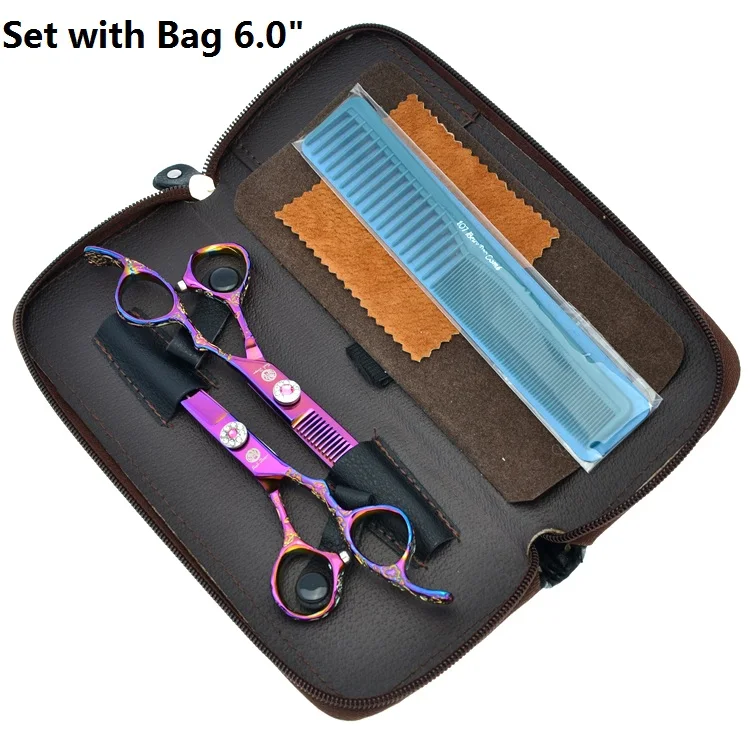 Японские 440C 7," большие человеческие ножницы для стрижки волос, парикмахерские профессиональные ножницы, Парикмахерские филировочные ножницы LZS0735 - Цвет: LZS0287 with bag