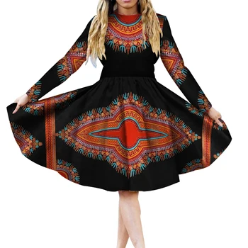 

Autumn african dresses for women 2019 african dashiki women dress with long sleeves O-neck style for wedding party WY3429