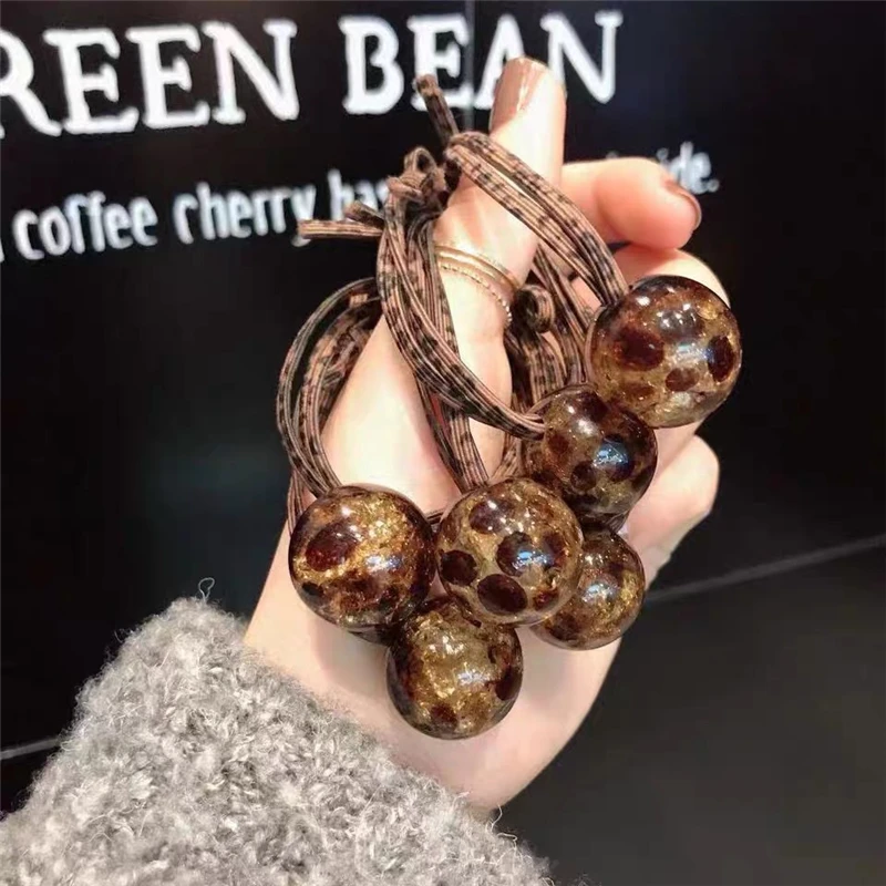 

New Leopard Print Beaded Hair Rope Female Temperament Simple Rubber Band Head Rope Traceless Design Korean Style Hair Accessory