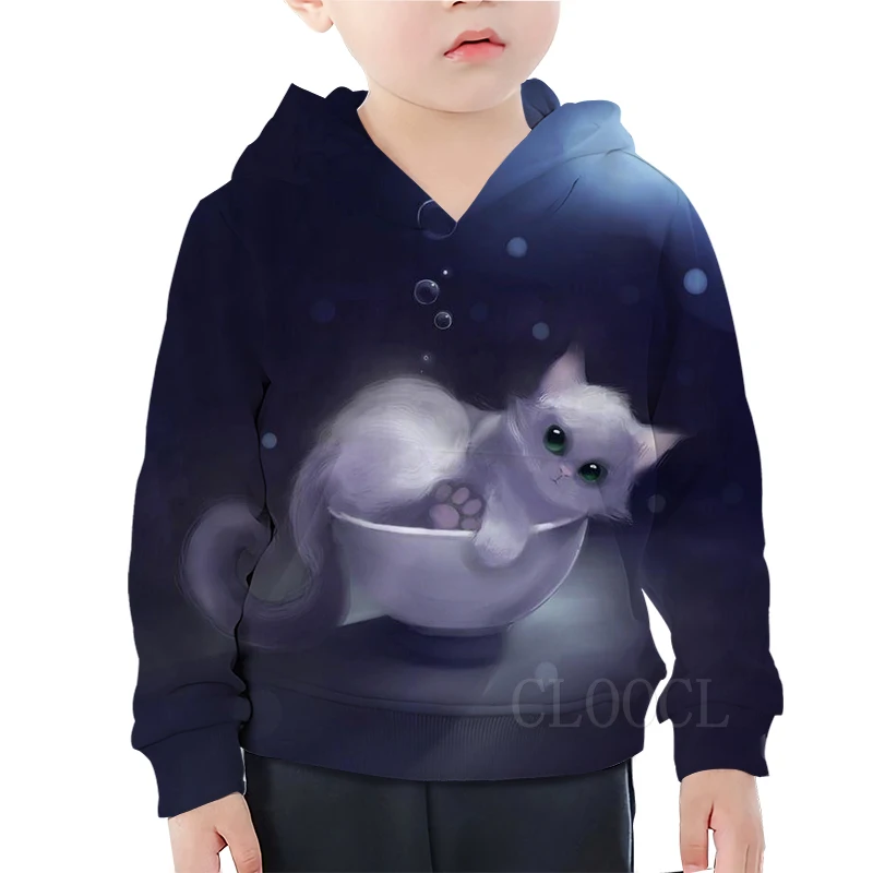 Модная толстовка с капюшоном с рисунком кота из мультфильма; милые толстовки с капюшоном для мальчиков и девочек с сиамским котенком; повседневная детская одежда; уличная одежда - Цвет: children Hoodie 2