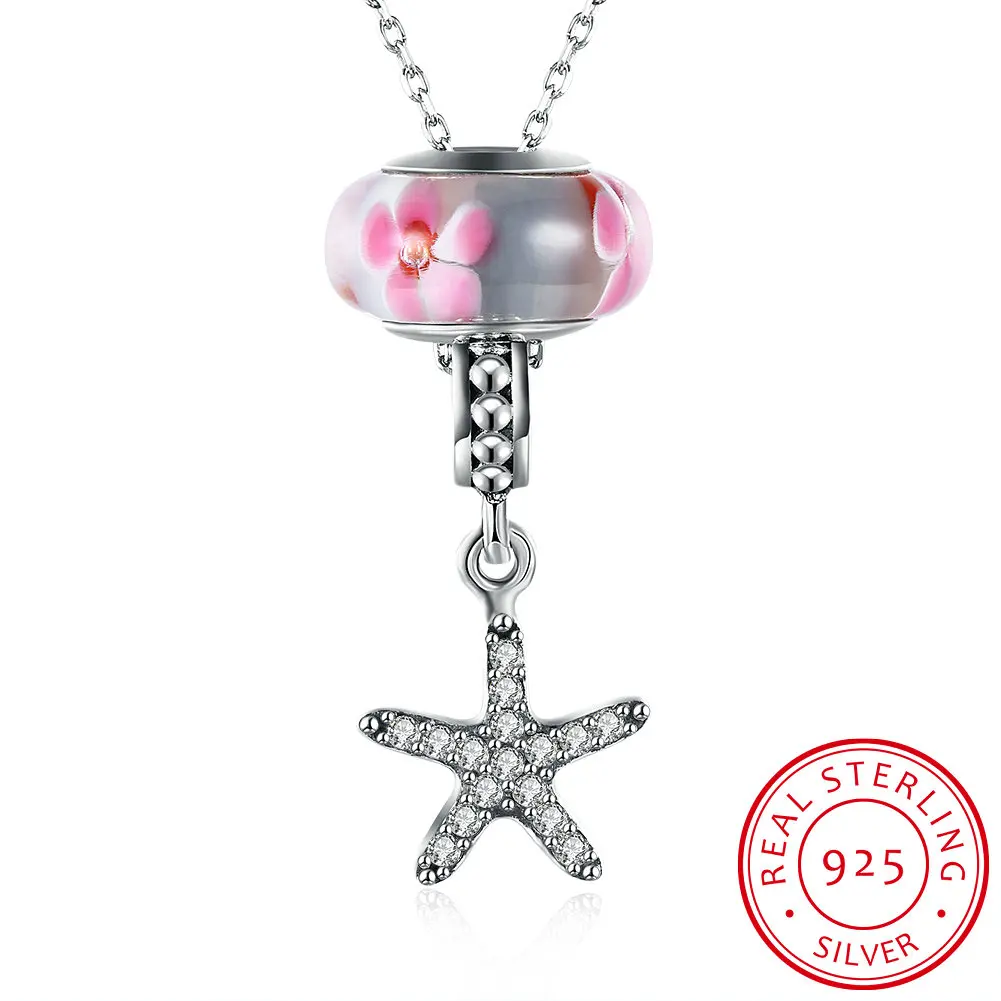 

MOMAY Trendy Satr 925 Sterling Silver Key Pendant Necklace with Cz Starfish Diamond Necklace PDRSVM005-24 Necklace for Women