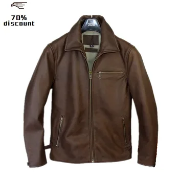 

2020 Retro Brown American Style Men Casual Leather Jacket Plus Size XXXL Genuine Cowhide Autumn Slim Fit Natural Leather Coat
