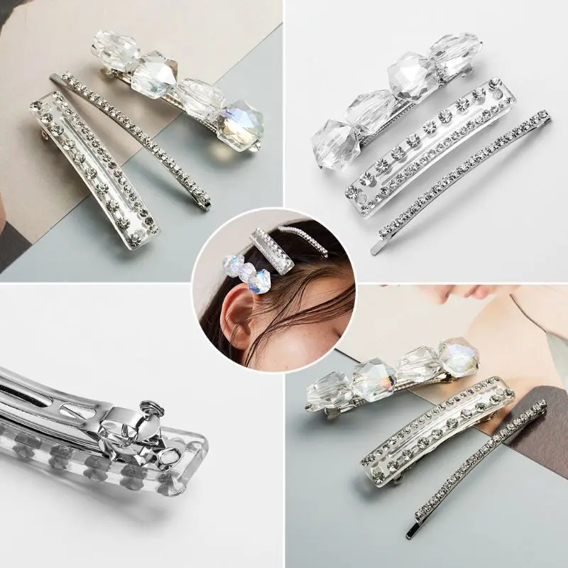 

1 Set Inlaid Rhinestone Women Hairpin Side Clip Top Clips Set Combination Temperament Elegant Lady Girls Hair Head Jewelry Y4QB