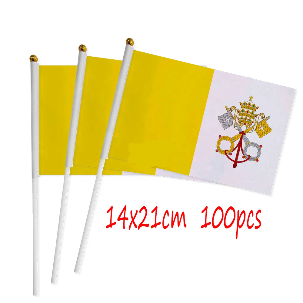 

ZXZ Vatican hand Flag 100pcs 14*21cm Polyester Double Side Printing Vatican VA Hand waving Flag with plastic flagpole