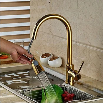 

Benefit Margin Golden Full Copper Kitchen Dish Basin Hot And Cold Water Tap Take Pull Dish Basin Faucet