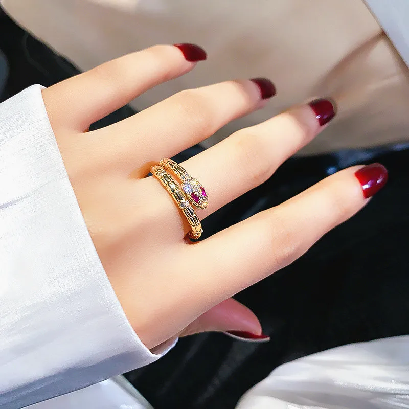 Fashion Snake Rings Female Gold Color Rhinestone Open Finger Temperament Jewelry 2020 Korean New Design | Украшения и аксессуары