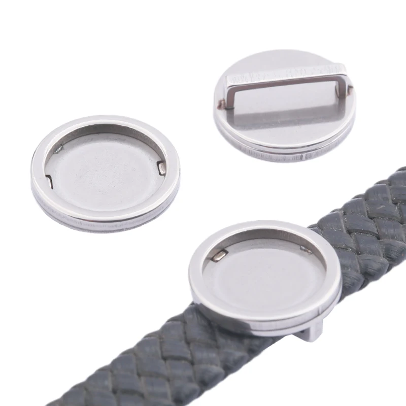 

10pcs Stainless Steel Flat Leather 12mm Round Slider Cabochon Base Bezel Trays Setting Bracelet Spacers Diy Jewelry Finding