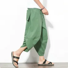 Летние льняные мужские короткие брюки Pantalones Hombre Pantacourt Homme Модные свободные брюки с заниженным шаговым швом высокого качества для мужчин