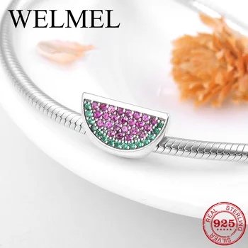 

925 Sterling Silver hot pink and green CZ Half a watermelon beads Fit Original Pandora Charm Bracelet Jewelry making