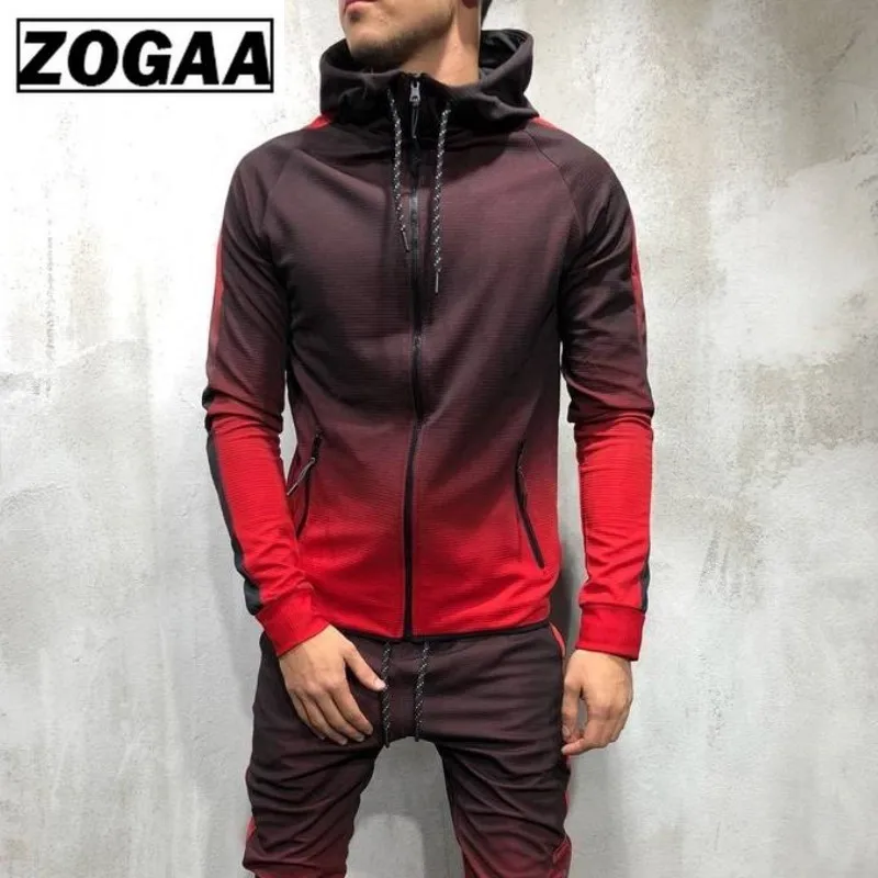 ZOGAA брендовый мужской спортивный костюм комплект из 2 предметов 3D Градиент цвета повседневные толстовки Толстовка и штаны Спортивная одежда для бега мужские наборы