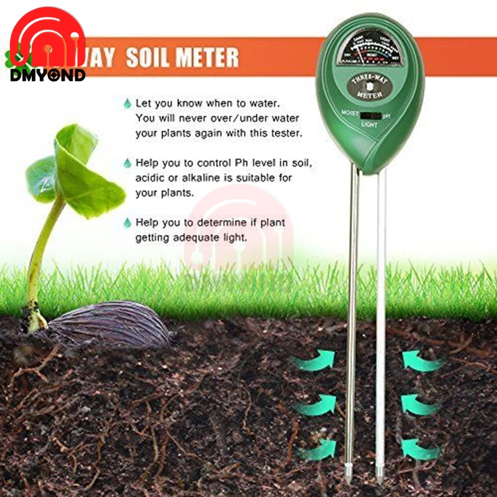 3 in 1 PH Tester Soil Water Moisture Light Test sensor Meter Garden Plant Flower 
