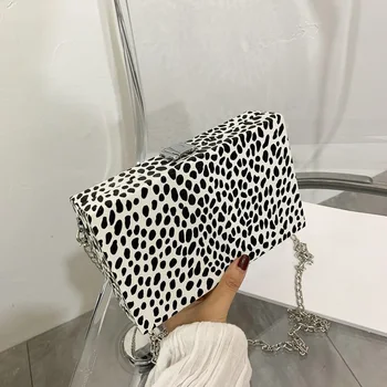 

Fashion Leopard Print Ladies Bag Messenger Bag Chic Chain Strap Shoulder Bag Small Flip Square Tote Bag
