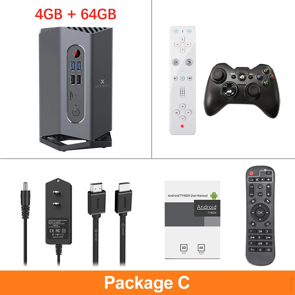 Игровой ТВ приставка A95X MAX PLUS Amlogic S922X Android 9,0 4 Гб 64 Гб Dual mimo Wifi 4K 75fps Google Play Stor PLEX медиасервер плеер - Цвет: Package C