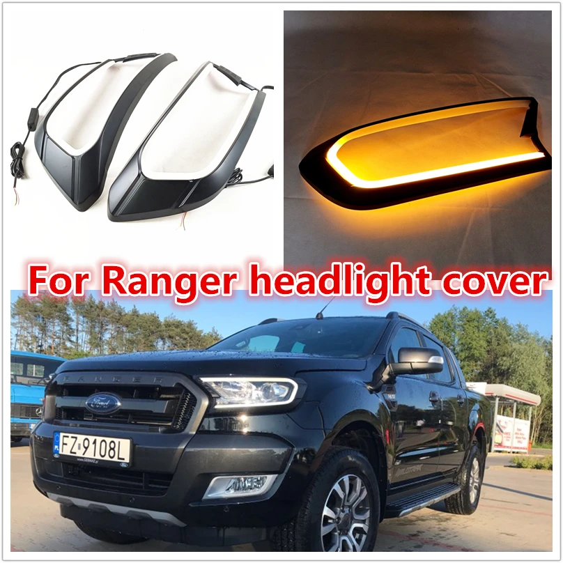  DRL daylight  Black HeadLight LED Cover Trim ABS Lamp Hood For FORD RANGER T6 Everest Raptor 2015 2 - 4000117721305