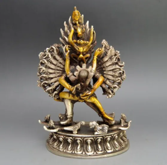 中国古美術・チベット収・純銅・蔵伝工芸・宝石彩絵描金・立自在度母