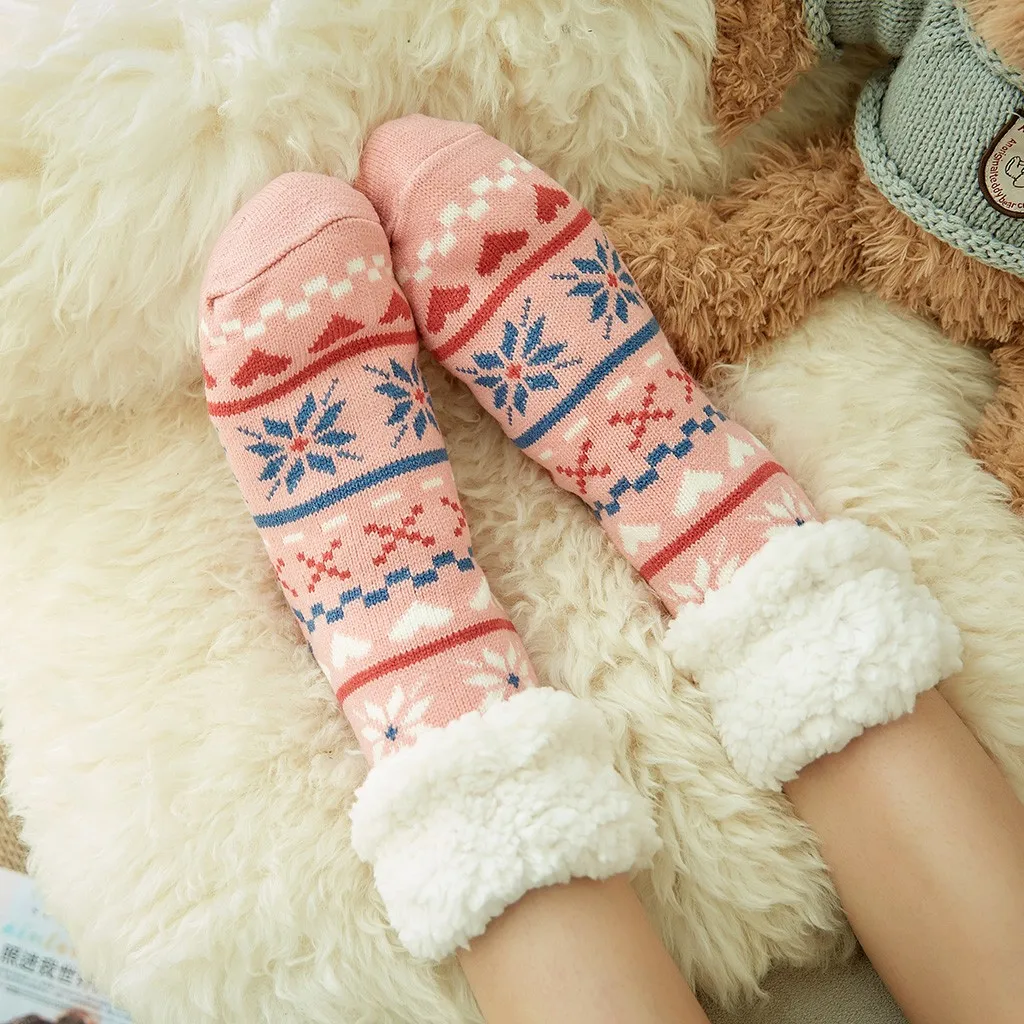 Новинка, женские носки, зимние рождественские хлопковые забавные Женские носочки с принтом, уличная одежда, толстые Нескользящие женские носки-Тапочки