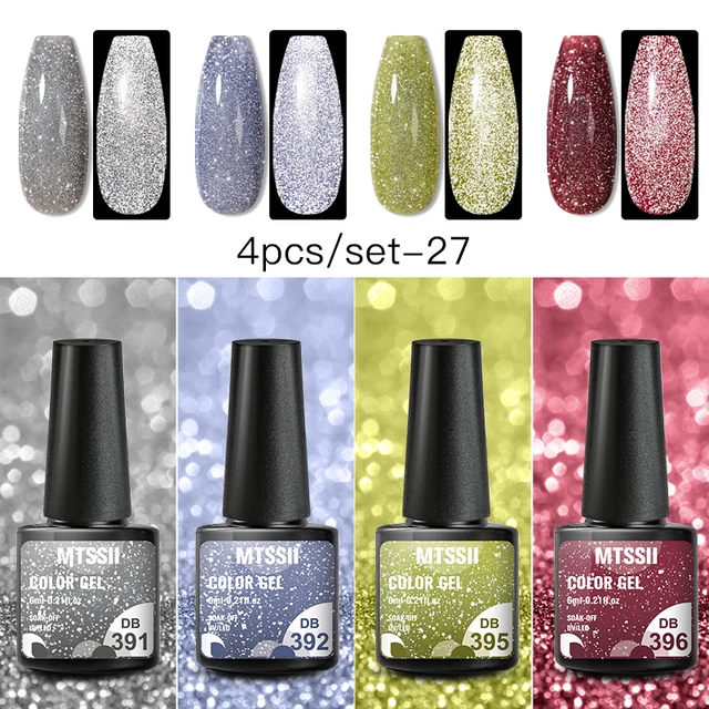 Mtssii 10Pcs/set Color Gel Nail Polish Set 100 Colors Semi Permanent UV Led Gel Varnish Soak Off Nail Lacquers Base Top Coat 4PCS Reflective-1