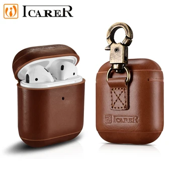 

ICarer Vintage Leather Cover for Airpods 2 Wireless Charging Box Protective Cases with LED Light Hook Up Earphone Cover
