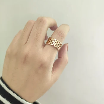 SUPER OFERTA ❤️ Peri'sBox-Anillos anchos de rejilla para mujer, Color dorado y plateado, Cuadrado hueco de Anillos geométricos, anillo de apilamiento abierto Vintage ajustable, 2020 - discount item 30% OFF Joyas y complementos