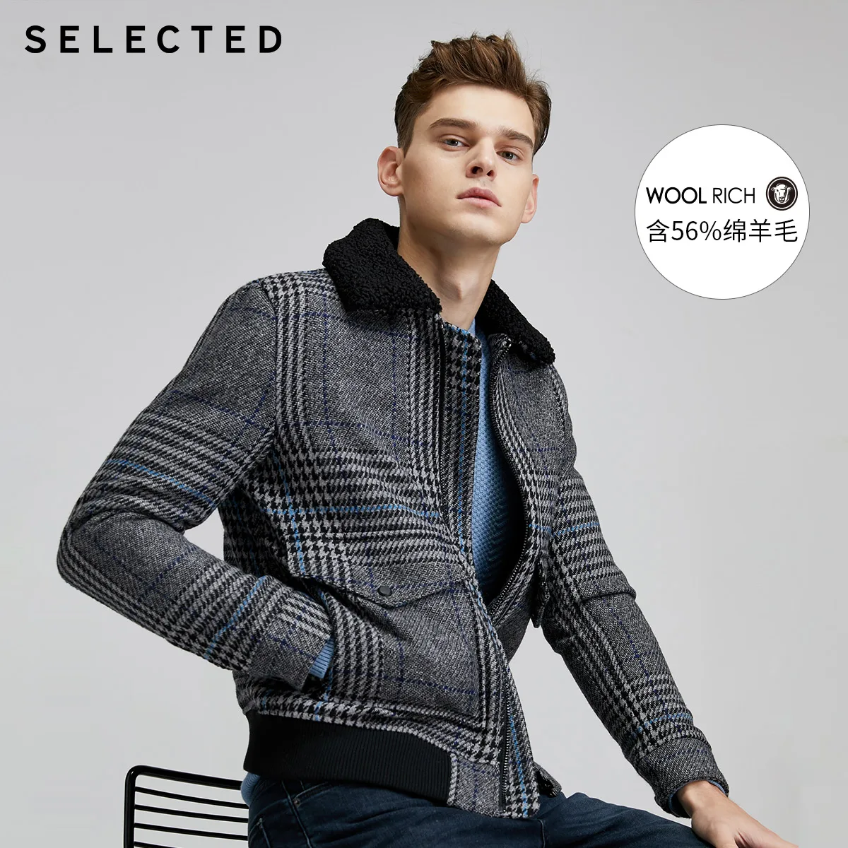 SELECTED Woolen Contrast Plaid Tide Jacket Men Casual Wool Outwear S|419427562 SELECTED Woolen Contrast Plaid Tide Jacket Men Casual Wool Outwear S|419427562