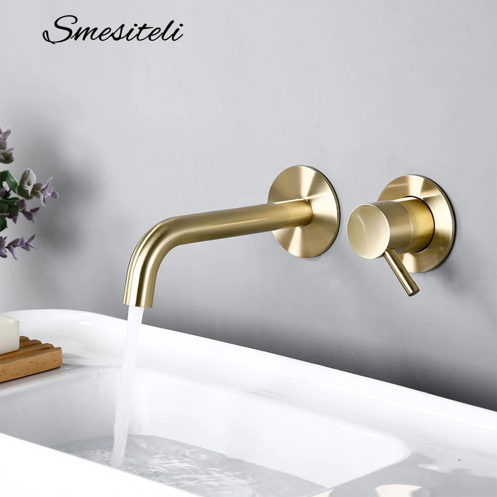

Bathroom Bath Washbasin Wall-mounted Single Handle Sink Tap Swivel Adjustment Hot And Cold Brushed Gold New Basin Faucet