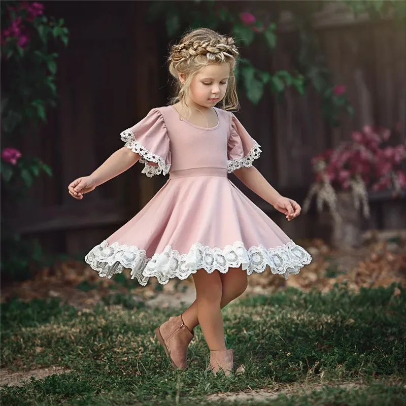 Платье для маленьких девочек кружевное платье принцессы с цветочным рисунком праздничные платья-пачки с короткими рукавами