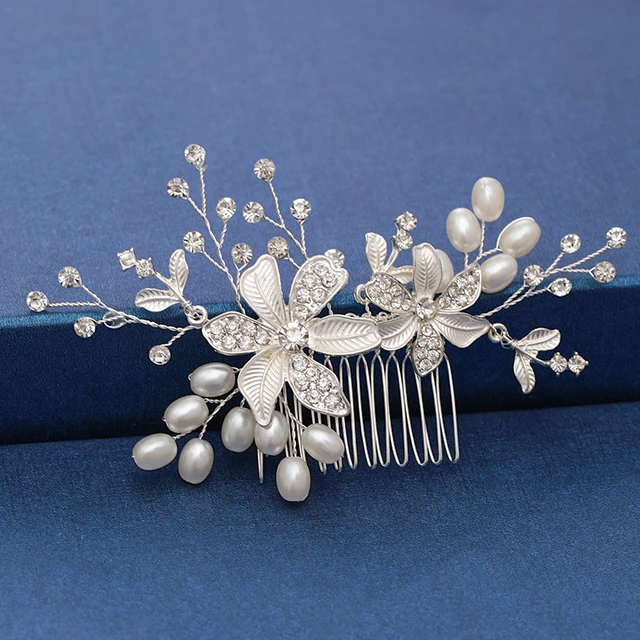 Silver Color Pearl Crystal Wedding Hair Combs Hair Accessories for Bridal Flower Headpiece Women Bride Hair ornaments Jewelry Silver