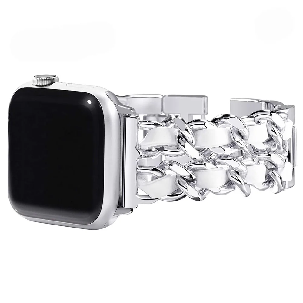 Elegant Leather Chain Metal Watchband